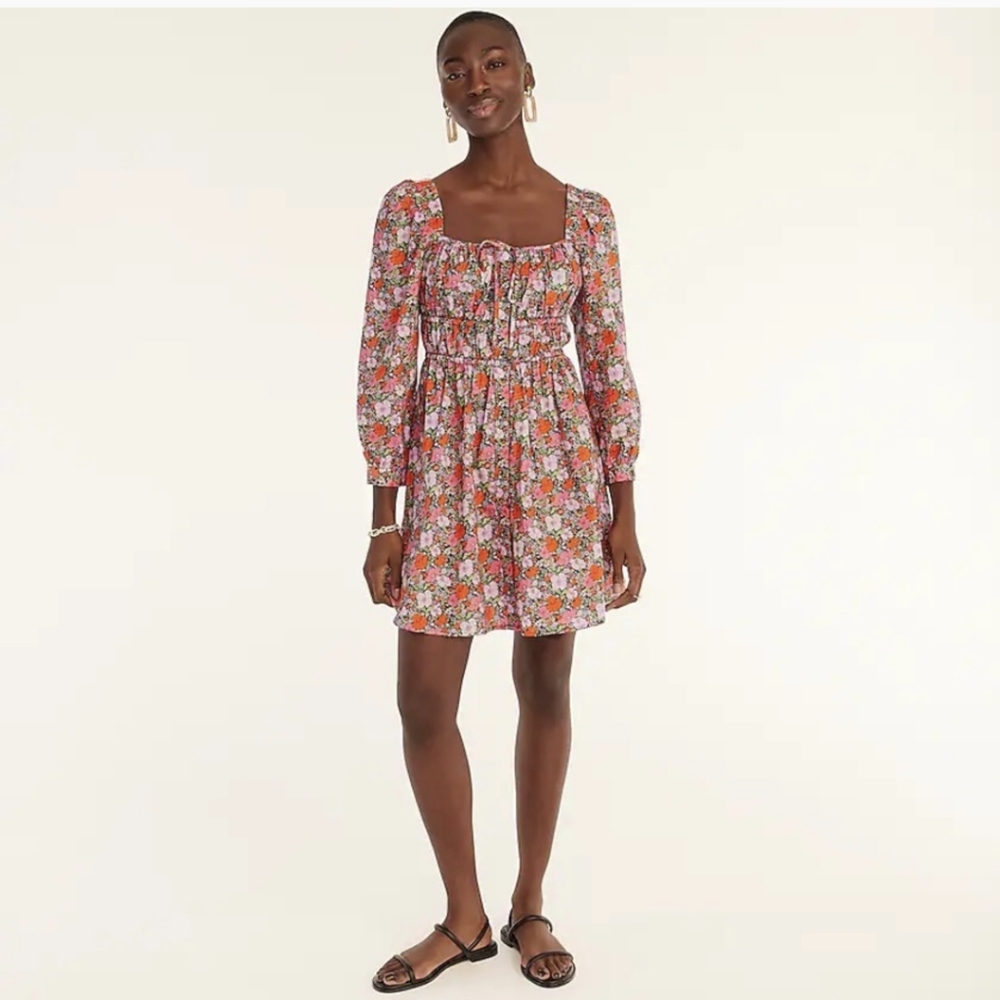J. Crew Liberty Fabric Sz 8 Floral Cinched Waist Cotton Dress in Meadow Song - Picture 6 of 7
